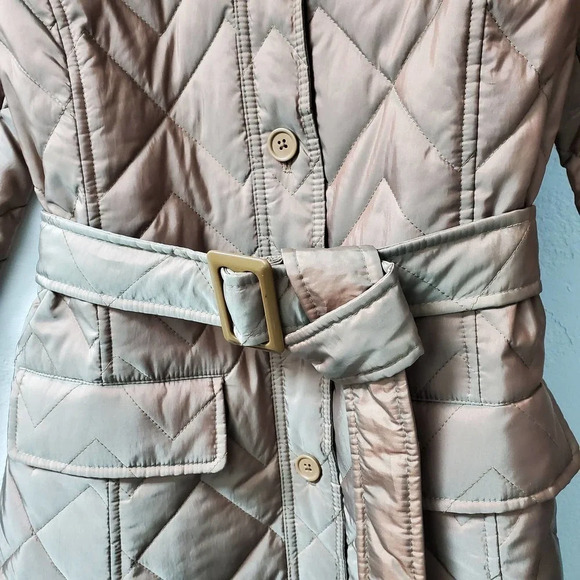 ANN TAYLOR LOFT | Quilted Metallic Iridescent Trench Coat Small - Picture 4 of 11